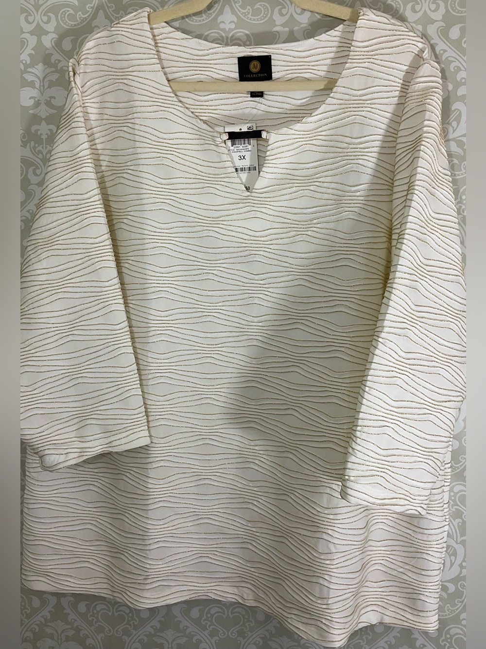 NEW JM Collection Cream Gold Wave-Texture Tunic Top 3X Holiday NWT